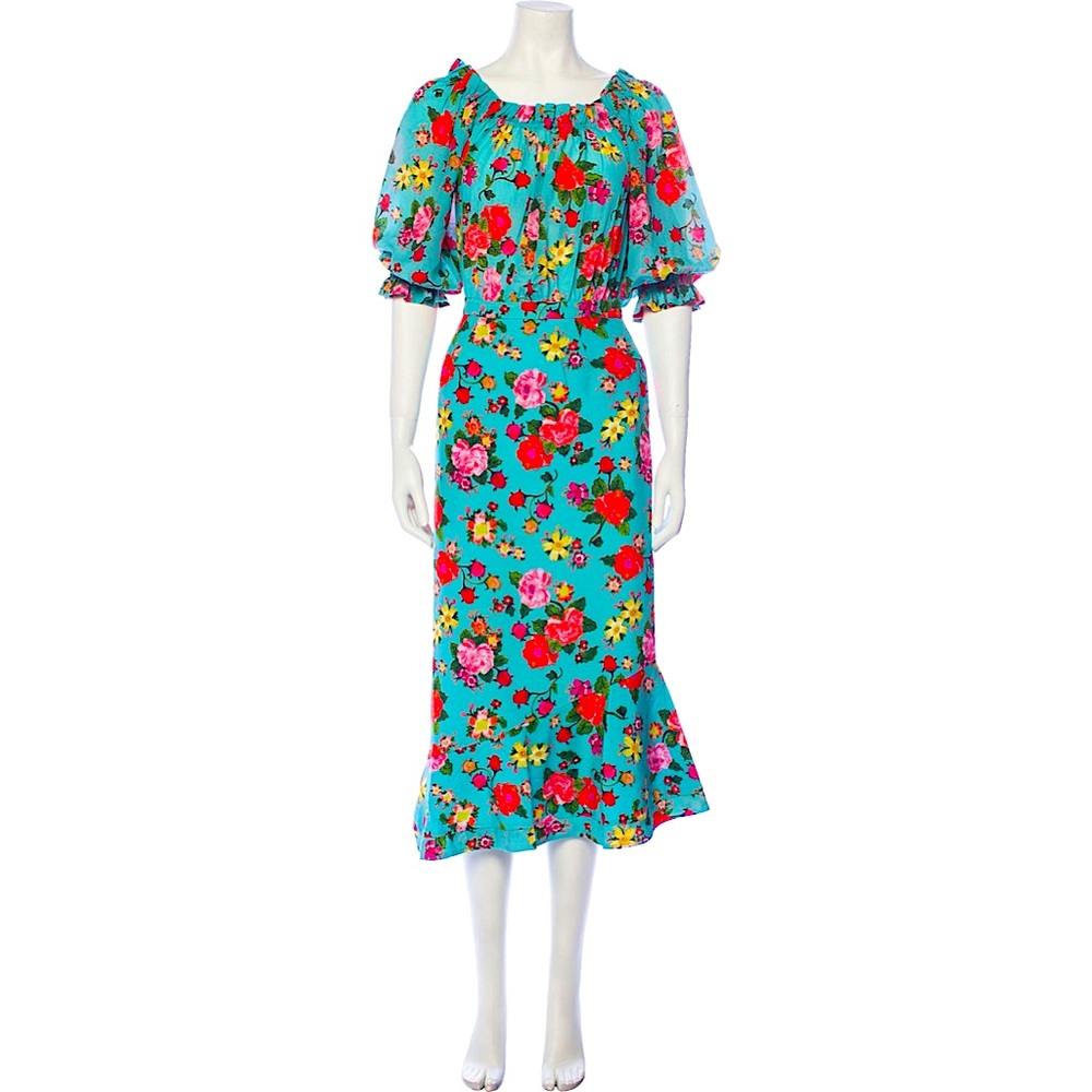 SALONI VIDA D 100% Silk Aqua Floral Dress- US-4/UK -8 www.saloniworld.com